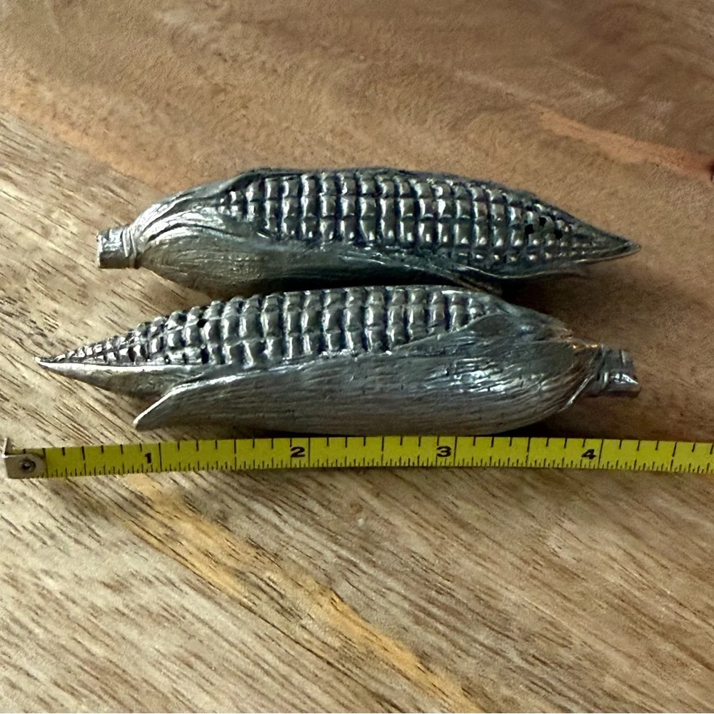 Silver Corn-Shaped Pewter Salt and Pepper Set